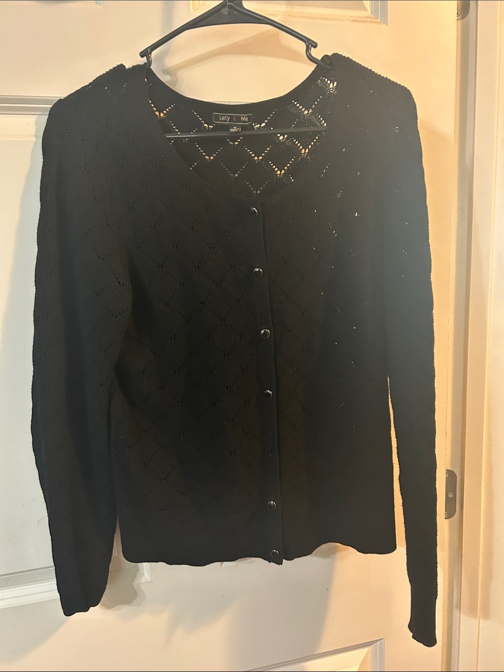 Black Openwork Button-Front Cardigan Sweater - Picture 3 of 8